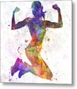 Woman Runner Jogger Jumping Powerful Metal Print