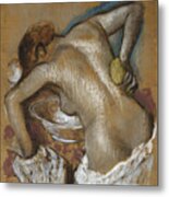 Woman Washing Her Back With A Sponge Metal Print