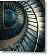 Wooden Blue Spiral Staircase Metal Print