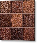 Wooden Storage Box Filled With Coffee Beans Metal Print