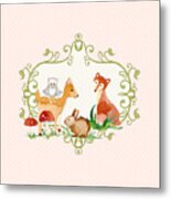 Woodland Fairytale - Animals Deer Owl Fox Bunny N Mushrooms Metal Print