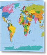 World Map Bright Metal Print
