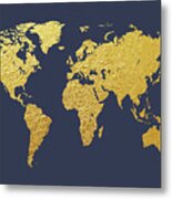 World Map Gold Foil Metal Print