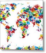World Map Paint Drops Metal Print