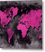 World Map Purple Black Metal Print