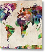 World Map Watercolor Metal Poster