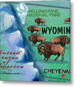 Wyoming Fun Map Metal Print