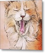 Yawning Ginger Cat Metal Print