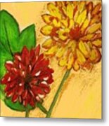 Yellow And Red Chrysanthemums Metal Print