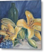 Yellow Aziatic Lily With Monarch Metal Print