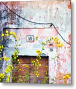 Yellow Flowers And Decayed Wall Metal Print