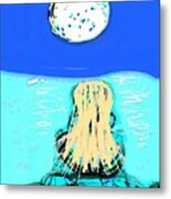 Yoga By The Sea Under The Moon Metal Print
