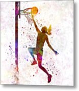 Young Woman Basketball Player 04 In Watercolor Metal Print