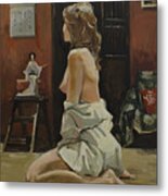 Young Woman Dressed In Male Shirt Metal Print