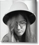 Young Woman With Long Hair, Wearing A Pith Helmet, 1972 Metal Print