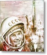 Yuri Gagarin - Cosmonaut 1961 Watercolor Metal Print