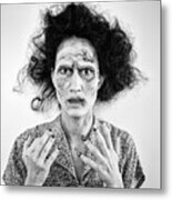 Zombie Woman Portrait Black And White Metal Print