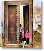 African Kids Playing In Stonetown Zanzibar 3609 Street Photography Tanzania Africa Metal Print