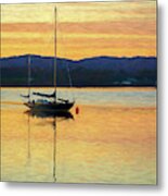 Boat On A Lake At Sunset Metal Print