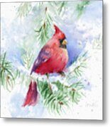 Cardinal In Snowy Tree #1 Metal Print