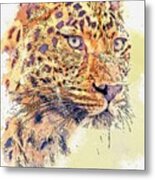 Cheetah -  Watercolor By Ahmet Asar #1 Metal Print