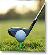 Close Up Of Golf Ball And Club On Course #1 Metal Print