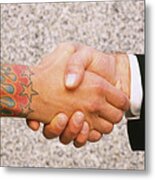 Close-up Of Two Men Shaking Hands #1 Metal Print