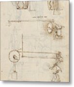 Folio F 8r. Codex Madrid I -ms. 8937- 'treaty Of Statics And Mechanics', 192 Folios With 384 Page... #1 Metal Print