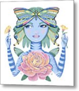 Insect Girl, Winga, With Rose Metal Print
