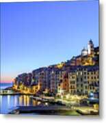 Italy, Liguria, La Spezia District, Riviera Di Levante, Portovenere, View Of The Village At Dusk #1 Metal Print