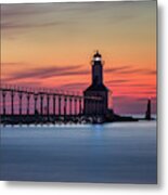 Michigan City East Pierhead Lighthouse After Sunset #1 Metal Print