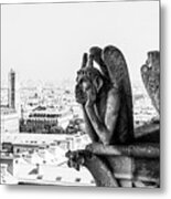 Notre Dame Gargoyle & City Of Paris #1 Metal Print