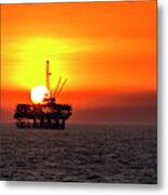 Oil Platform At Sunset  #1 Metal Print