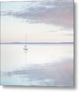 Sailboat And Morning Clouds Reflected #1 Metal Print