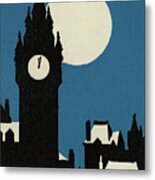 Skyline With Clock Tower At Night #1 Metal Poster