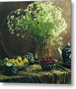 Still Life With Cherry And Chamomiles #1 Metal Print