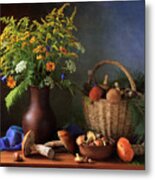 Still Life With Mushrooms And Bouquet #1 Metal Print
