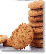 Traditional Anzac Biscuits On White Background #1 Metal Print