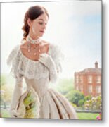 Victorian Woman In The Grounds Of A Mansion House #1 Metal Print