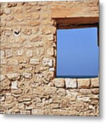 Wall With Window Framing Blue Seascape #1 Metal Print