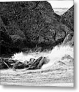 Waves Breaking Over Downfaulted Basalt Rock Layers Part Of The County Antrim Coastline At Ballintoy  #1 Metal Print