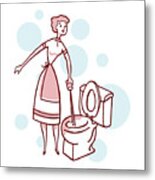 Woman Cleaning Toilet #1 Metal Print