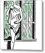 Woman In A Towel Stepping Out From A Shower #1 Metal Print