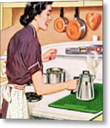 Woman Making Coffee #1 Metal Poster