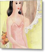 Woman Wearing Pink Slip #1 Metal Poster