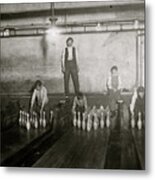 1:00 A.m. Pin Boys Working In Subway Bowling Alleys Metal Print
