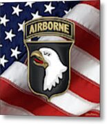 101st Airborne Division - 101st  A B N  Insignia Over American Flag Metal Print