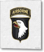 101st Airborne Division - 101st  A B N  Insignia Over White Leather Metal Print
