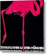 1912 Ludwig Hohlwein Munich Zoo Flamingo Poster Metal Print