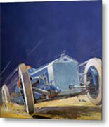 1926 Delage Racing Car At Speed Dramatic Perspective Original French Art Deco Illustration Metal Print